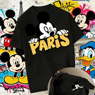 Disney Mickey Mouse T-Shirt Cotton Men's Women Casual Trendy Oversized Streetwear Loose Short 100% Pure Cotton Printed T-shirt