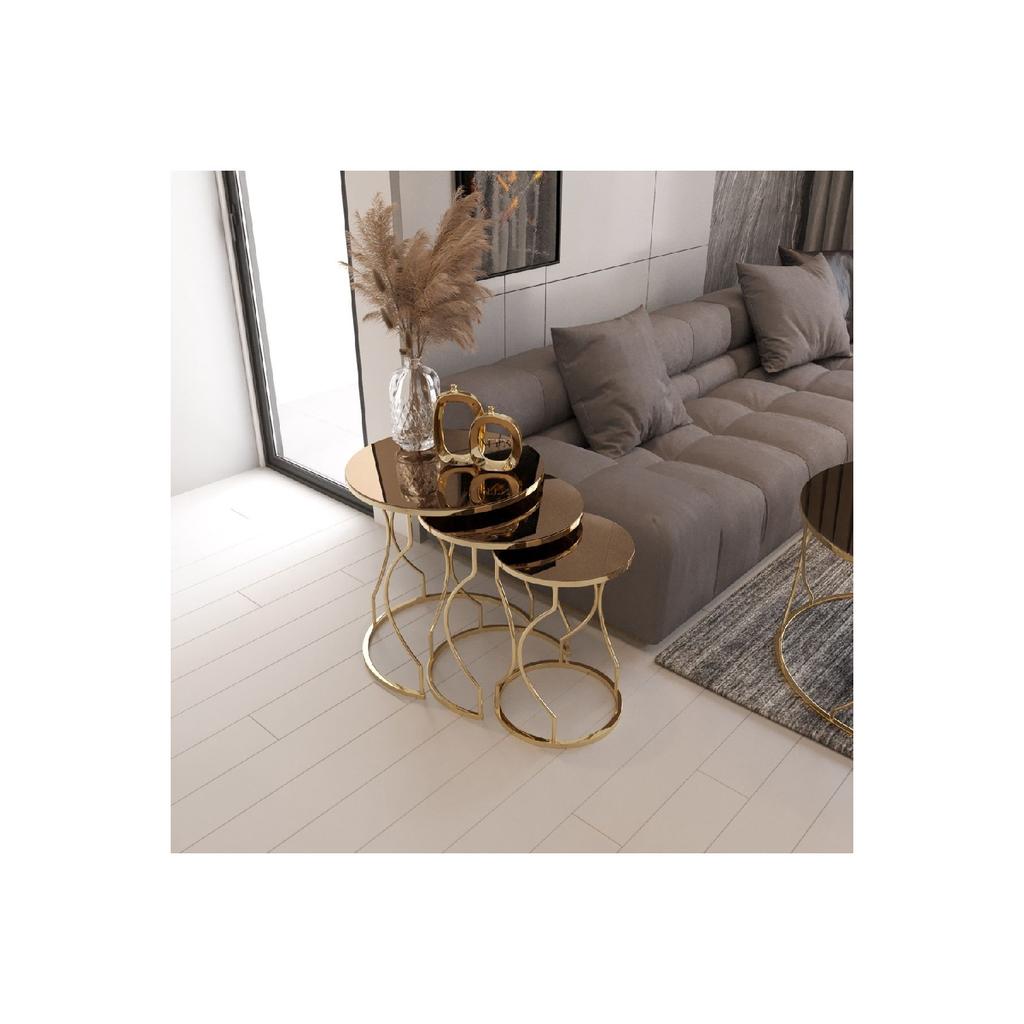 Hayal 3-seat Nesting Coffee Table Gold Leg Bronze Mirror