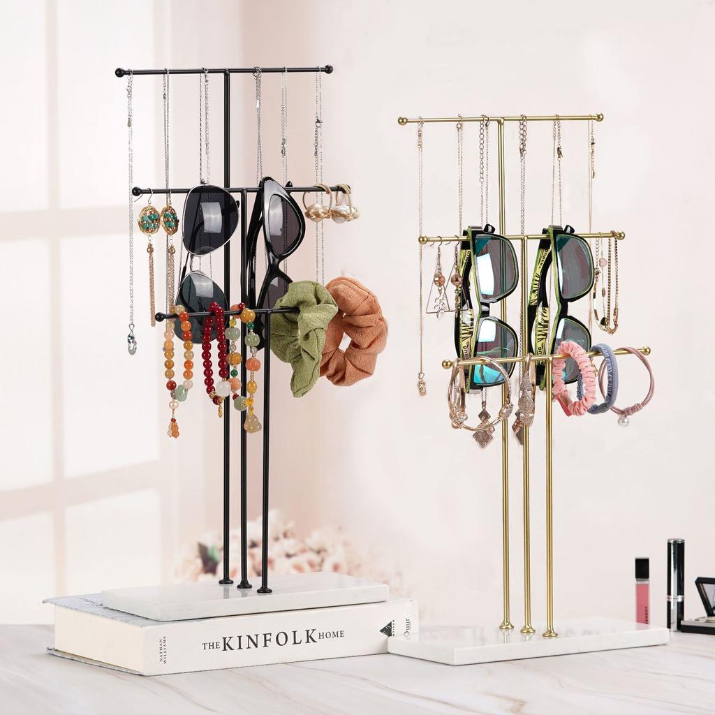 Iron Art 3-layer Necklace Frame Marble Headband Hair Loop Glasses Storage Rack Bracelet Watch Accessories Display