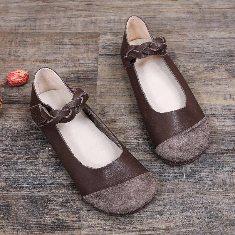 Fashion Retro retro walking shoes cowhide brown buckle leather women's shoes old man