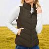 Women's Fashionable Solid Color Stand Up Collar Sleeveless Zipper Pocket Jacket Vest Jacket
