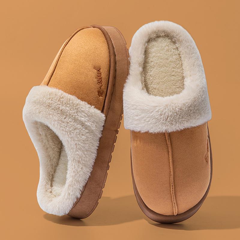 Autumn and winter plush cotton slippers indoor home soft bottom non-slip warm couple plush lace cotton slippers