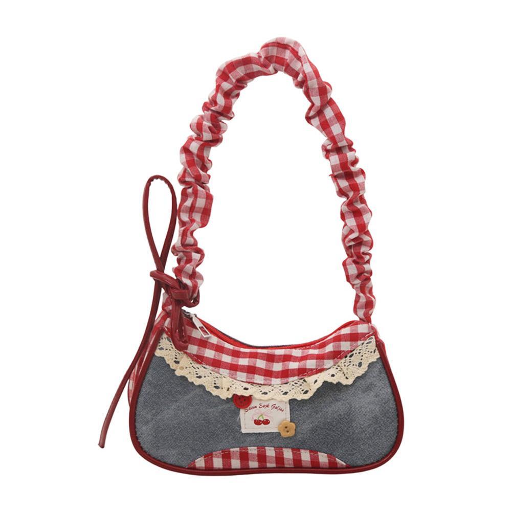 Borse a Scacchi Carine Borsa Dolce in Pizzo da Sotto Borsa a Spalla Tracolla con Fiocco Moda Y2k Borsa a Spalla Casual