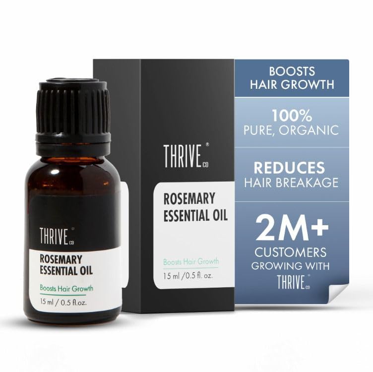 

ThriveCo Rosemary Essential Oil | Helps Promote Hair Growth & Control Hair Fall | 100% Pure & Organic | With Vitamin E | Strengthens Hair & Suppor