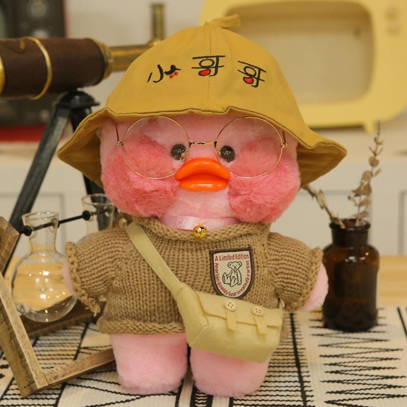 30cm Charming Cafe Pink Duck Stuffed Plush Animals Toy Wear Goggles and Hoodie Soft Doll Girl Birthday Creative Gift for Girls