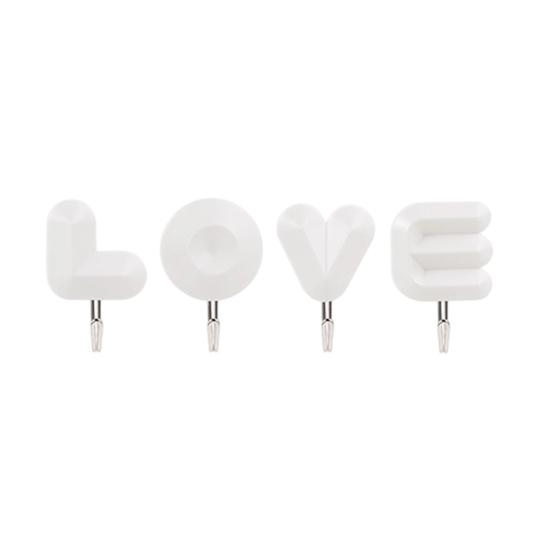 4Pcs/Set Letter Wall Decor Hooks Wall Mounted Love Hooks Waterproof Adhesive Bathroom Hooks for Entrance Bedroom Living Room