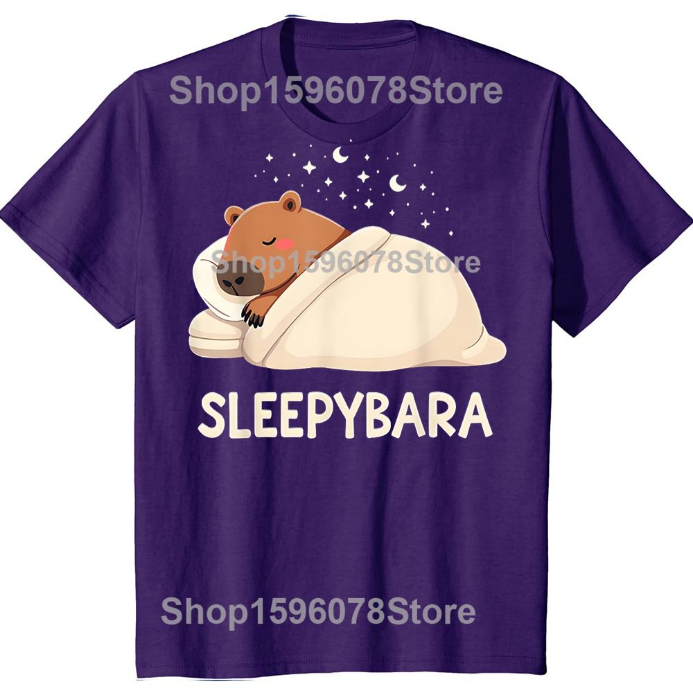 Capibara Durmiendo Sleepybara Camisetas Streetwear Manga Corta Regalos de Cumpleaños Ropa para Hombre Moda Casual Suelta Camiseta Oversize