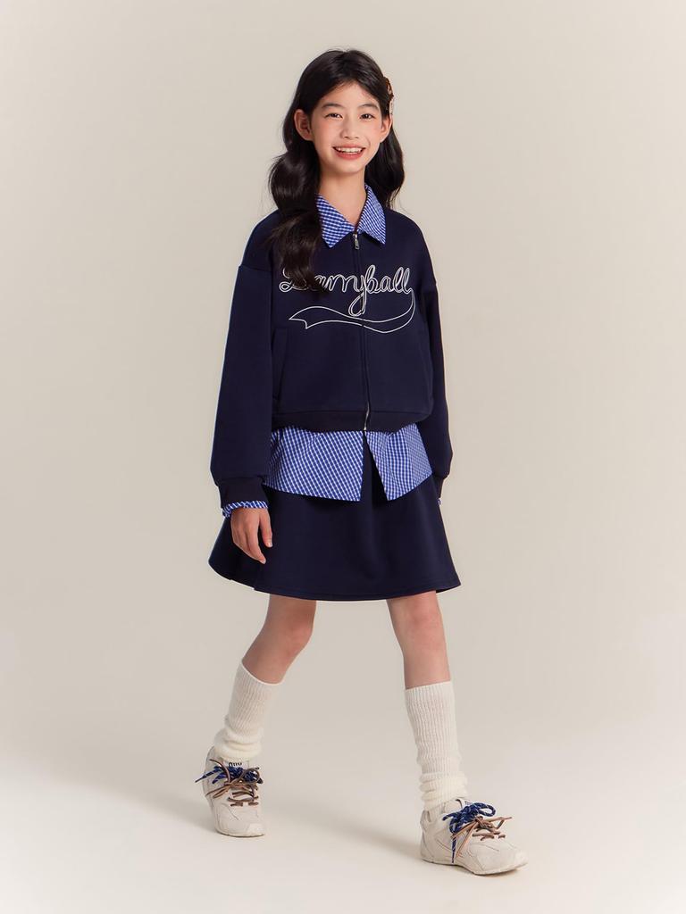 Barry Banny Baseball Long Sleeve Faux Layered Check Square Embroidered Cold Elementary Junior High Size 130 Kids' Jacket, Coat, Outerwear, Blouson,