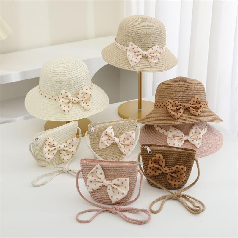 Strawberry Straw Sun Cap for Kids Baby Girl Outdoor Summer Casual Beach Holiday Cartoon Shoulder Bags Child Mother and Daughter