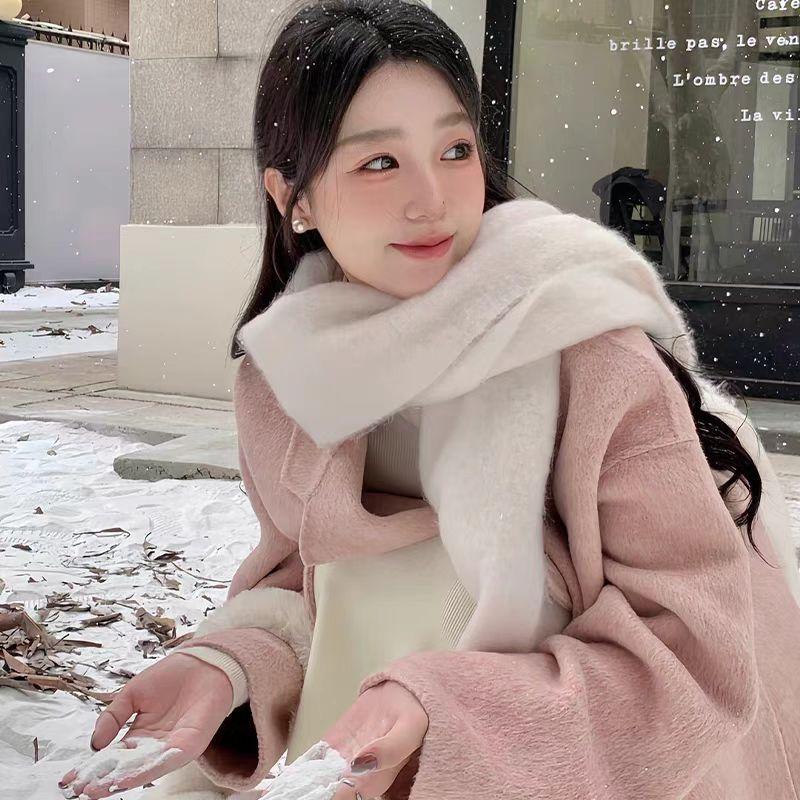 Solid Color Atmosphere Scarf Girls Winter New Korean Version Student Versatile Thickened Macaron Color White Scarf Tide