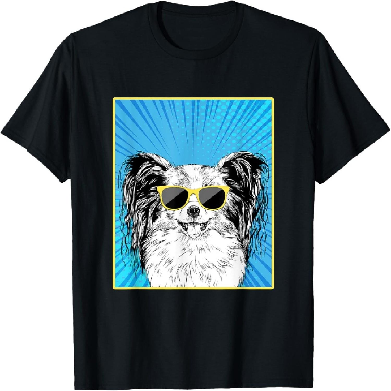 Papillon Dog Portrait Pop Art Dog with Sunglasses T-Shirt for Men Women Kids XXXXXL разноцветный