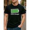 European Sizes Fully Charged Battery Print, Men's Clothing, Very Versatile for Fitness Training, Casual Short-sleeved T-shirt
