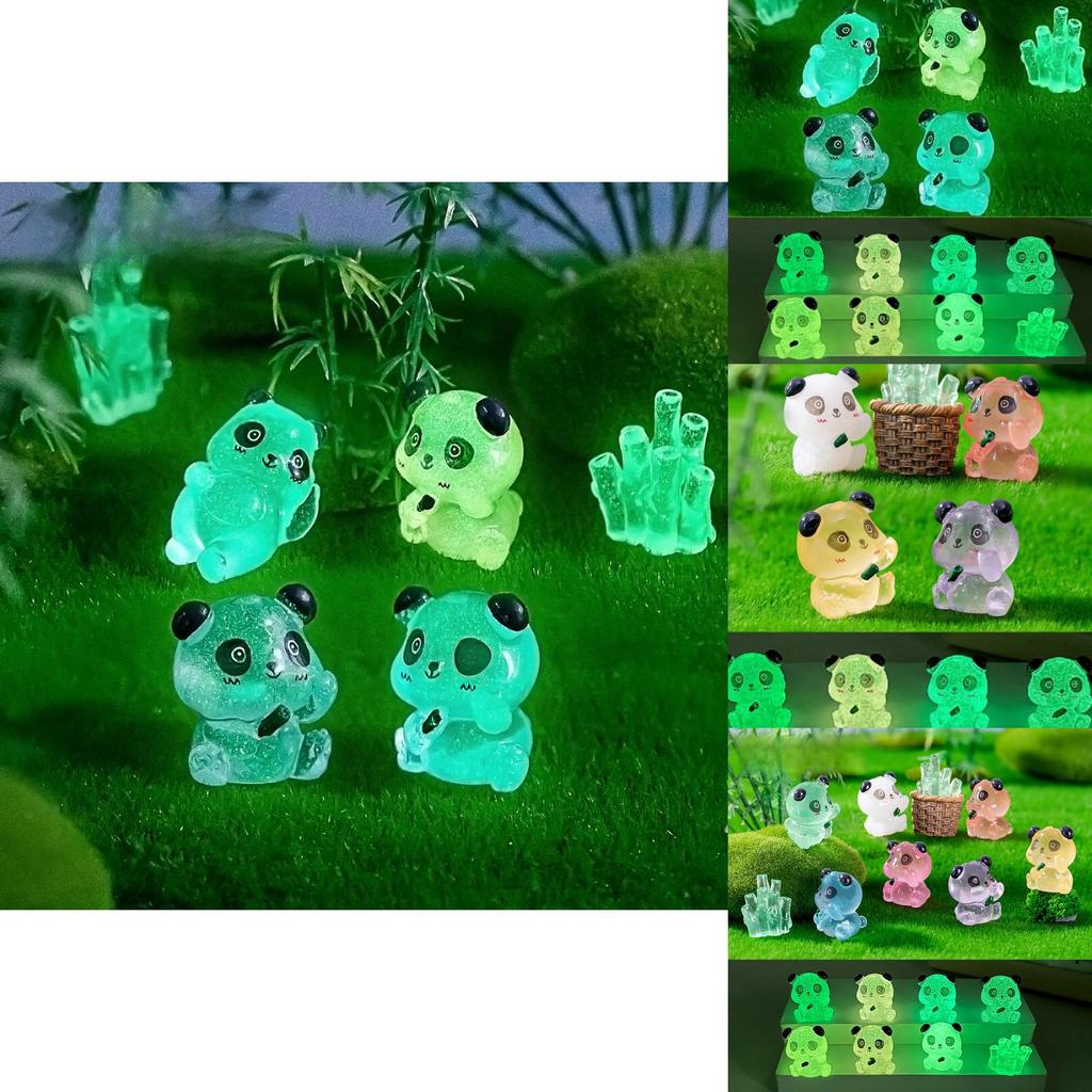 Adorable Resin Luminous Panda Figurines For Garden Decor In 7 Vivid Colors