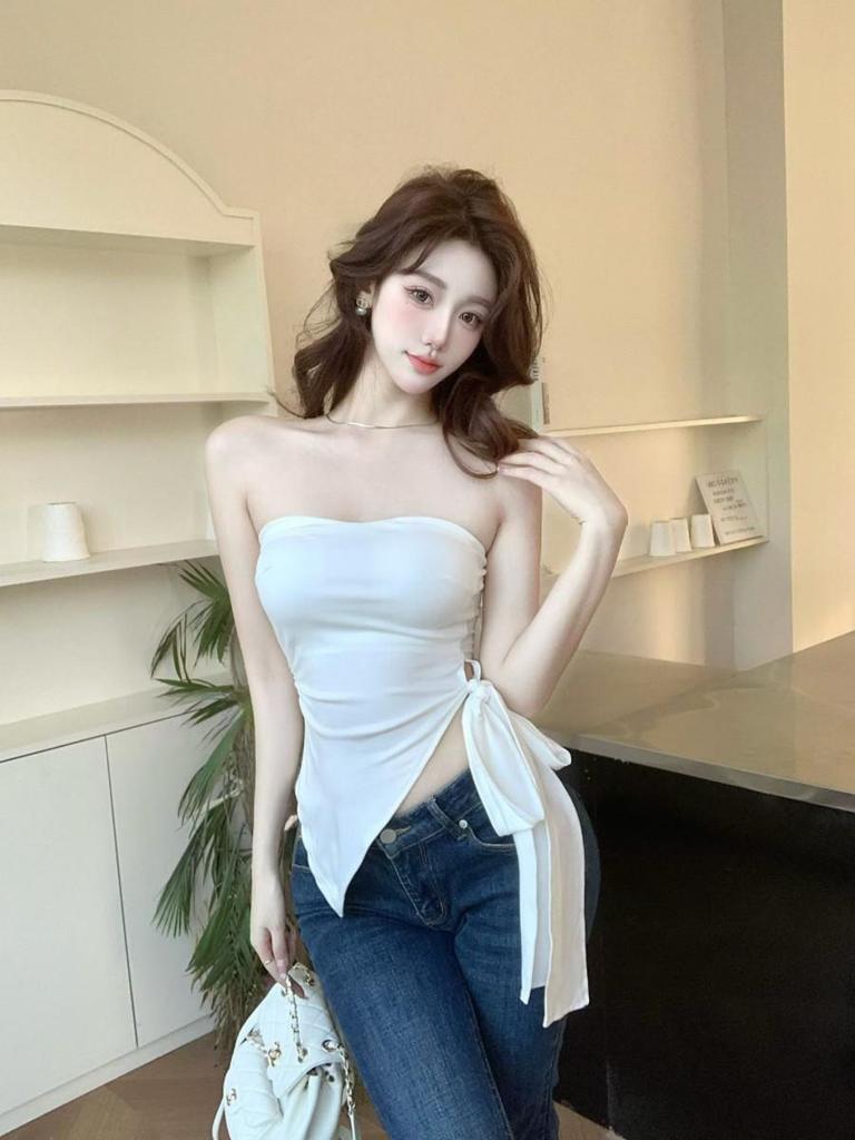 Sexy Strapless Irregular Strappy Vest with Chest Pads