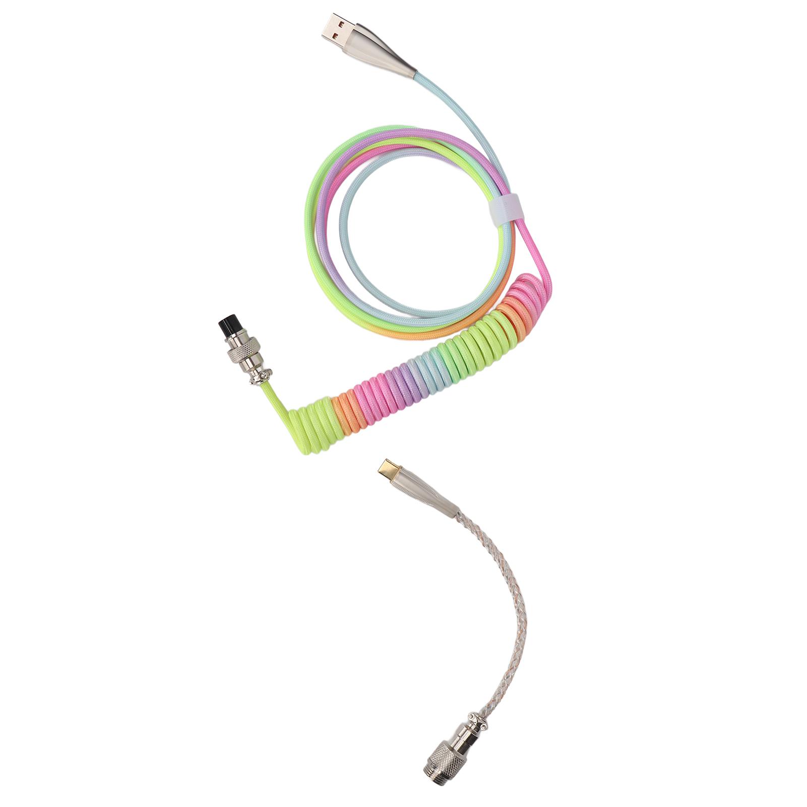 

Gaming Keyboard Cable Gradient Color RGB Luminous Custom Mechanical Keyboard Retractable USB C Coiled Spring Cable Type