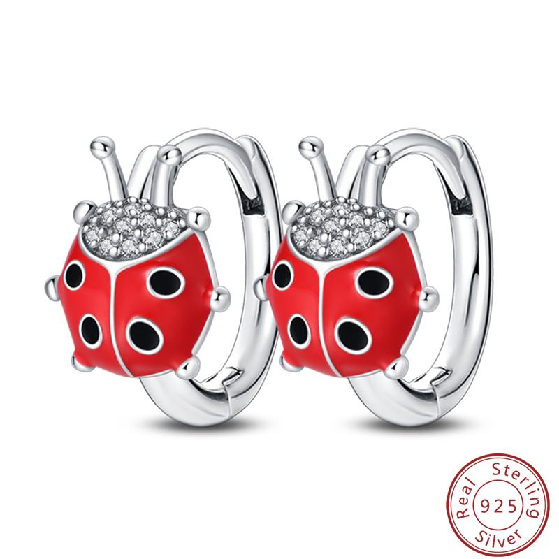 Pendientes de Plata de Ley 925 para Mujer con Diseño de Mariquita, Mariposa, Libélula y Flor de Iris Adecuados para Bodas y Fiestas Joyería Exquisita