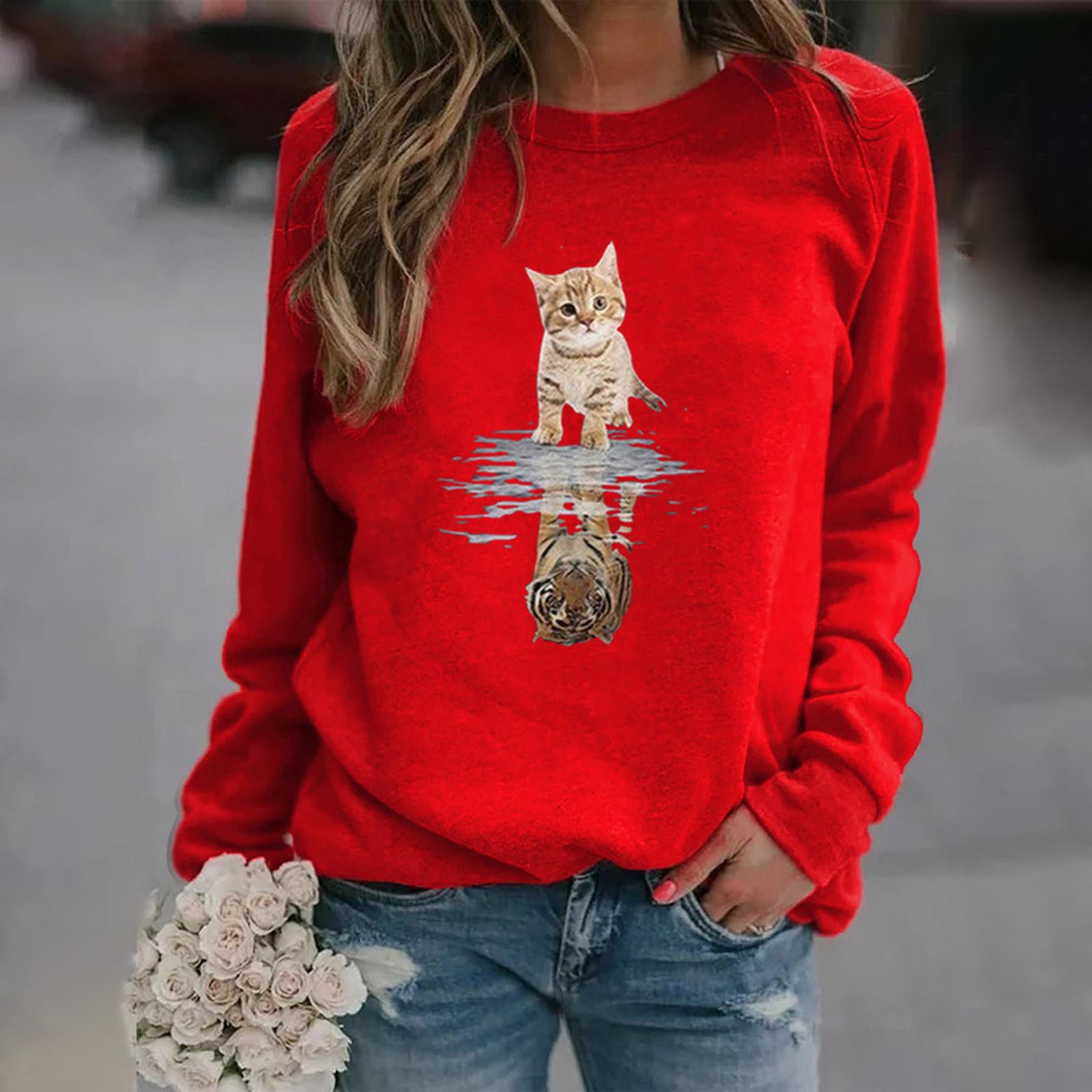 

Winter Womens Casual Tops Ladies Print Sweatshirt Blouse Tee Sweater L красный