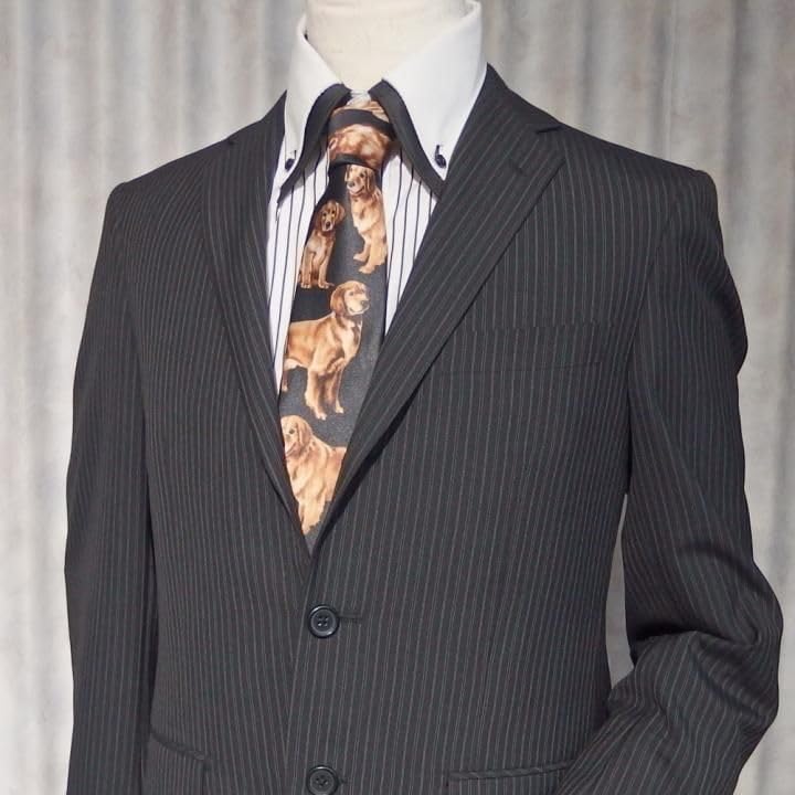 [CUFFSMANIA] Black Golden Retriever Dog Pattern Funny Unique Tie