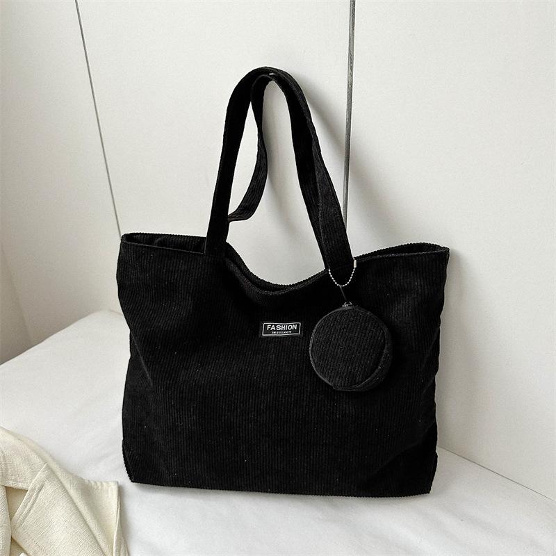 Women Corduroy Tote Handbag Zipper Vintage Tote Bag Foldable Retro Shoulder Bag with Coin Bag Large Capacity Versatile Sling Bag MIT