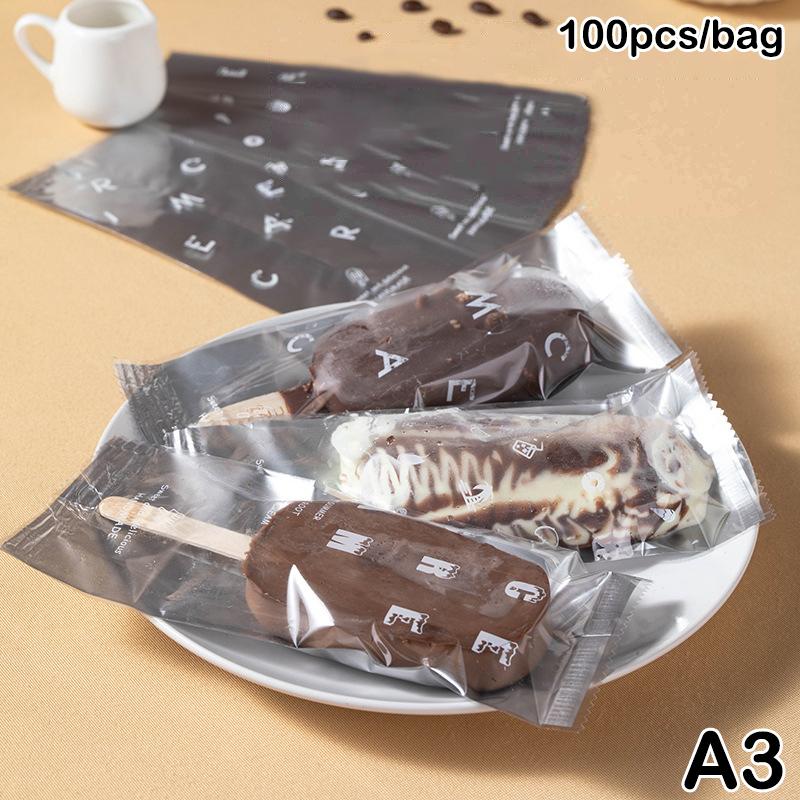 100Pcs Ice Cream Bag Ice Cream Wooden Stick Plastic Machine Sealing Bag Homemade Transparent Popsicle Bag