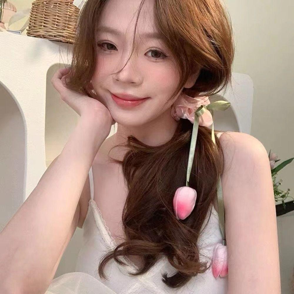 

Hair Tie Rose Flower Hair Rope Camellia Flower Elastic Hair Band Creative Satin Hair Band Travel