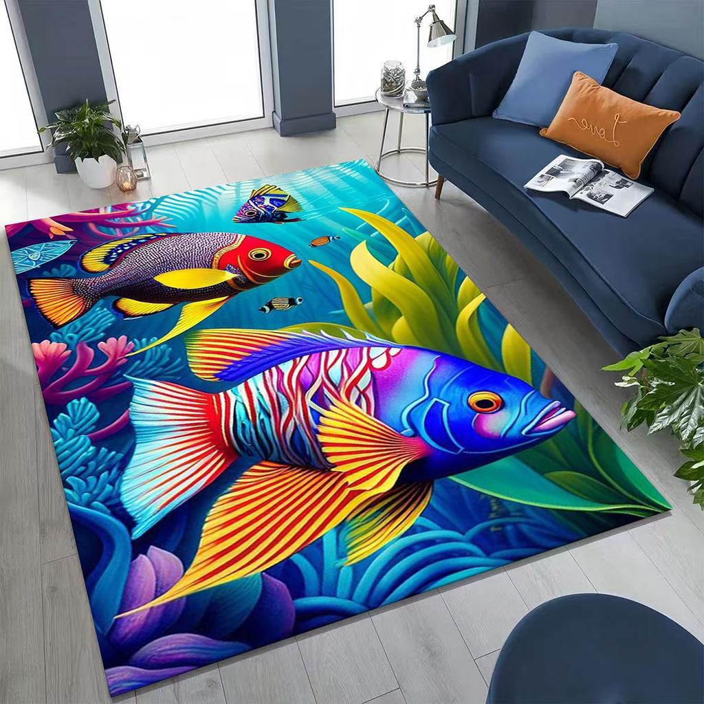 Dream Underwater World Sea Dolphin Turtle Coral Art Rug for Bedroom Living Room Sofa Home Doormat Decor,Kids Non-slip Floor Mat