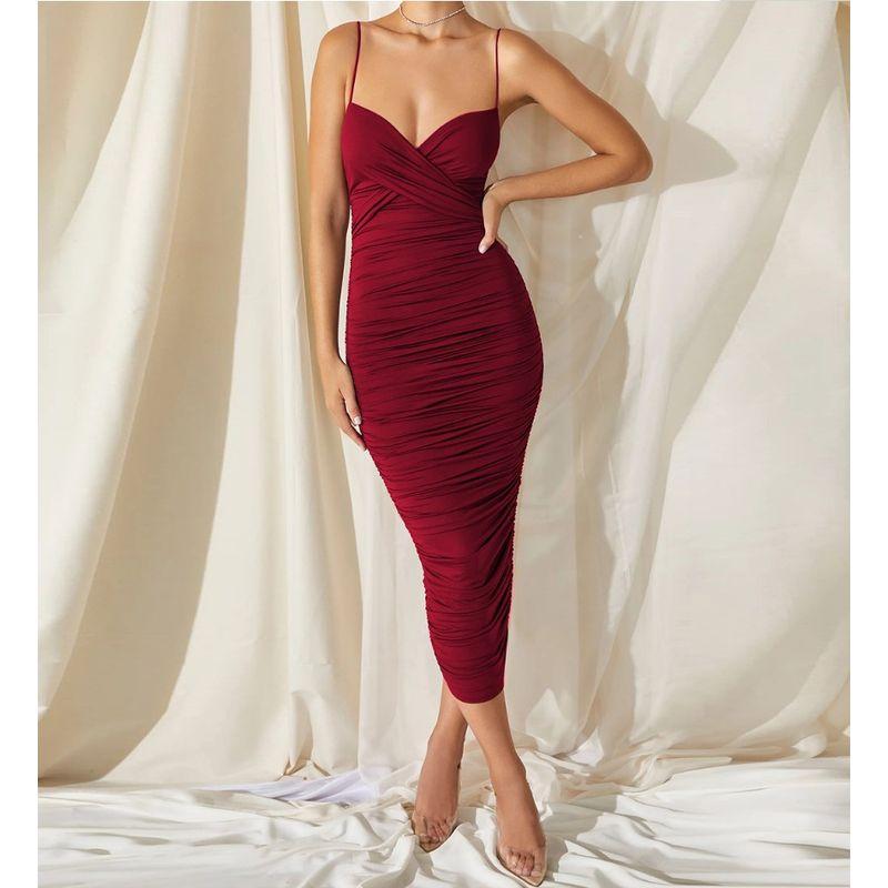 

Women s Sexy Open Back Birthday Party Dress Sling Burgundy S