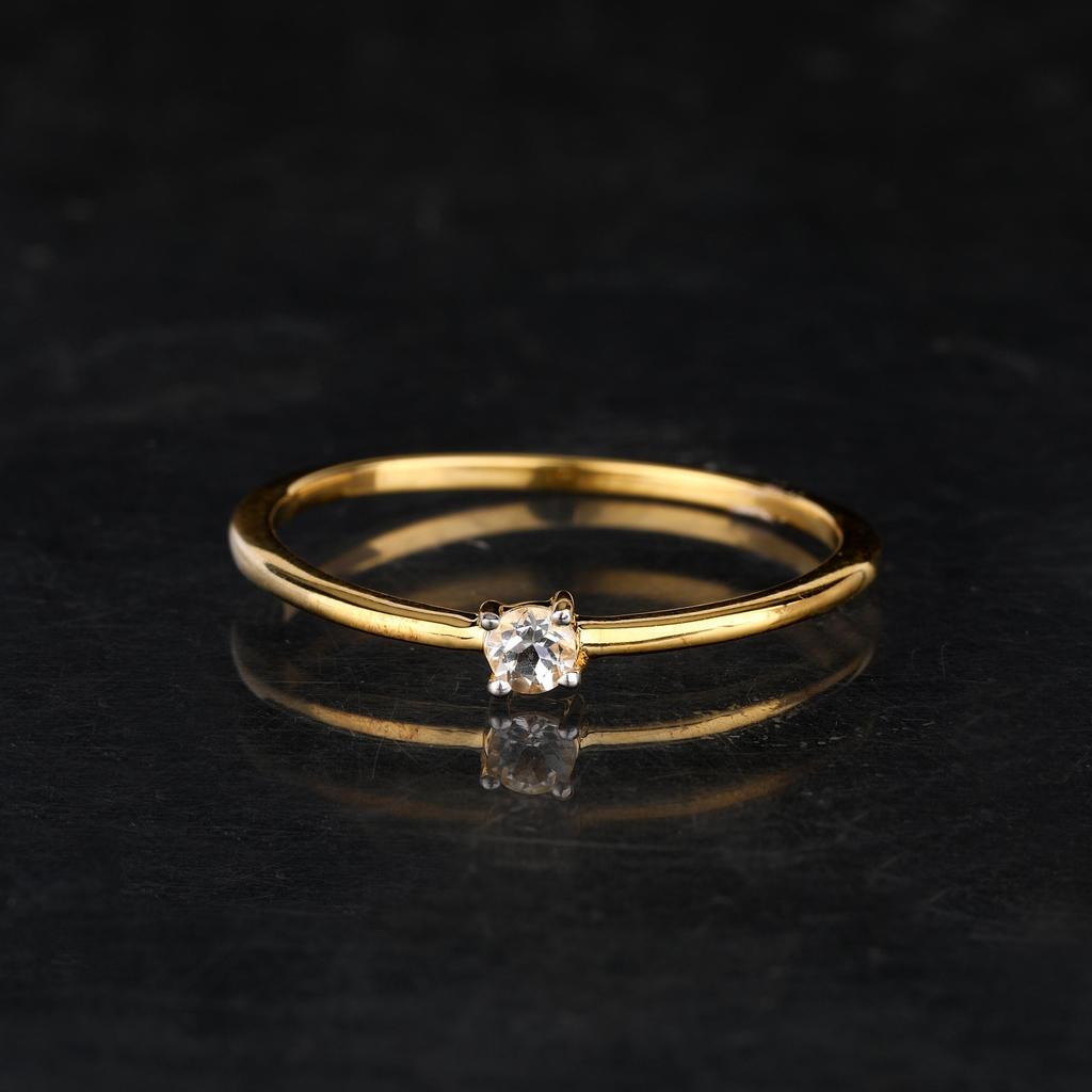 925 Sterling Silver Gold Plated White Topaz Ring Round 3mm Minimal Handmade Fine Jewelry Gift for Her