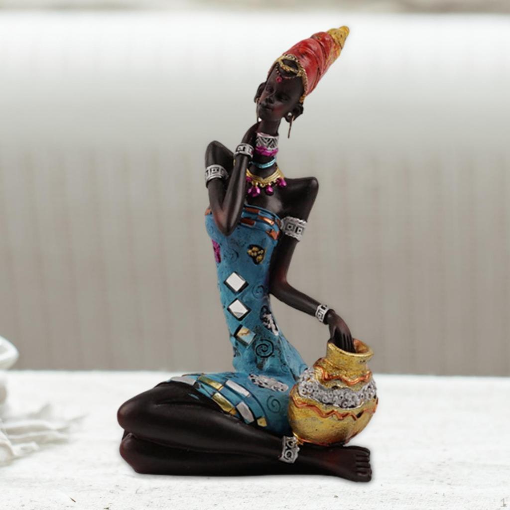 African Lady Statue, Tabletop Sculpture, Lightweight Woman Figurine, for