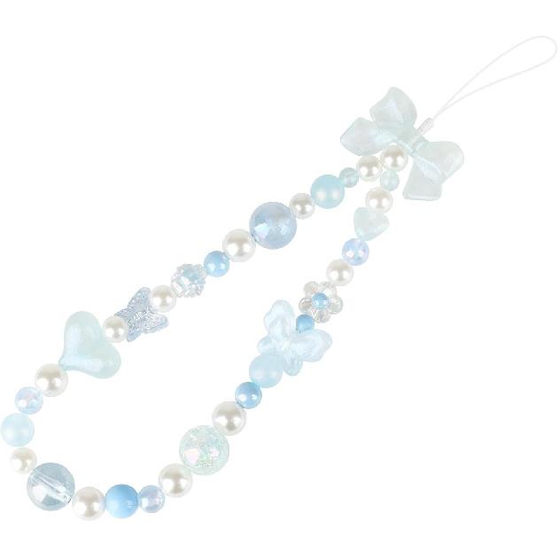 LUVI Beaded Phone Charm Lanyard Wrist Strap Love Heart Bow Beads Butterfly Chain Flower String Pearl Bling Bracelet Keychain Cute Fashion for Women