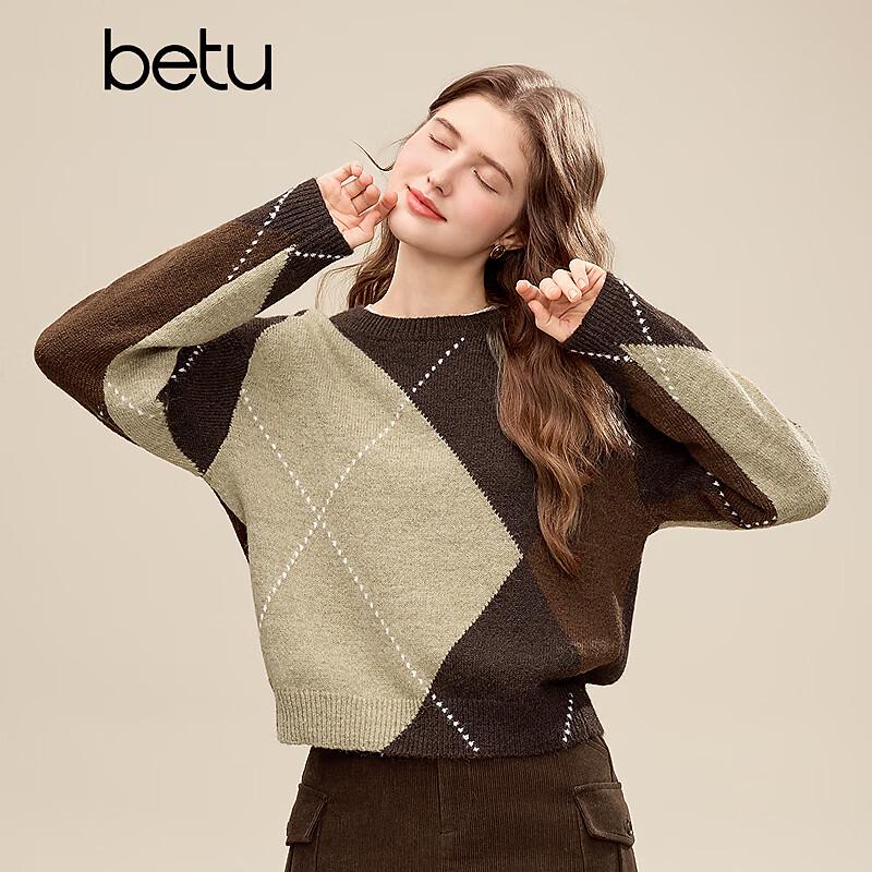 Betu Women's Irregular Geometric Color Block Knit Sweater