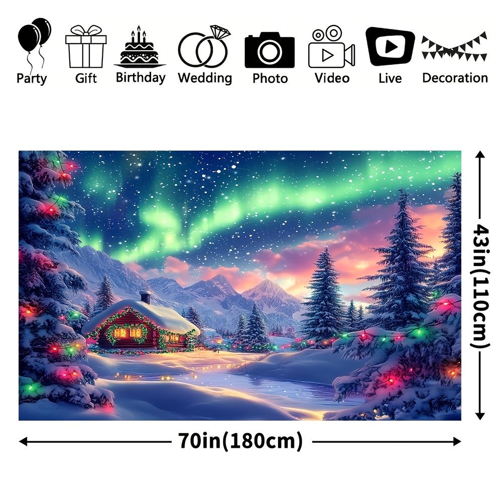 1Pcs Christmas Snow Cabin Northern Lights Decoration Background Winter Backdrop For Photo Studio Photo Booth Party