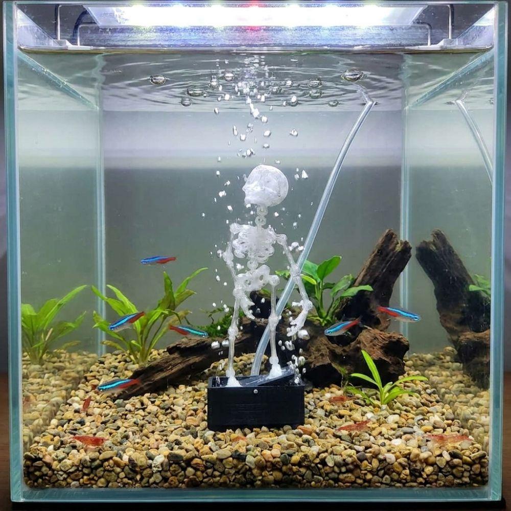 3D Printed Fish Tank Dance Skull Ornament Plastic Movable Oxygen Skeleton Halloween Decor
