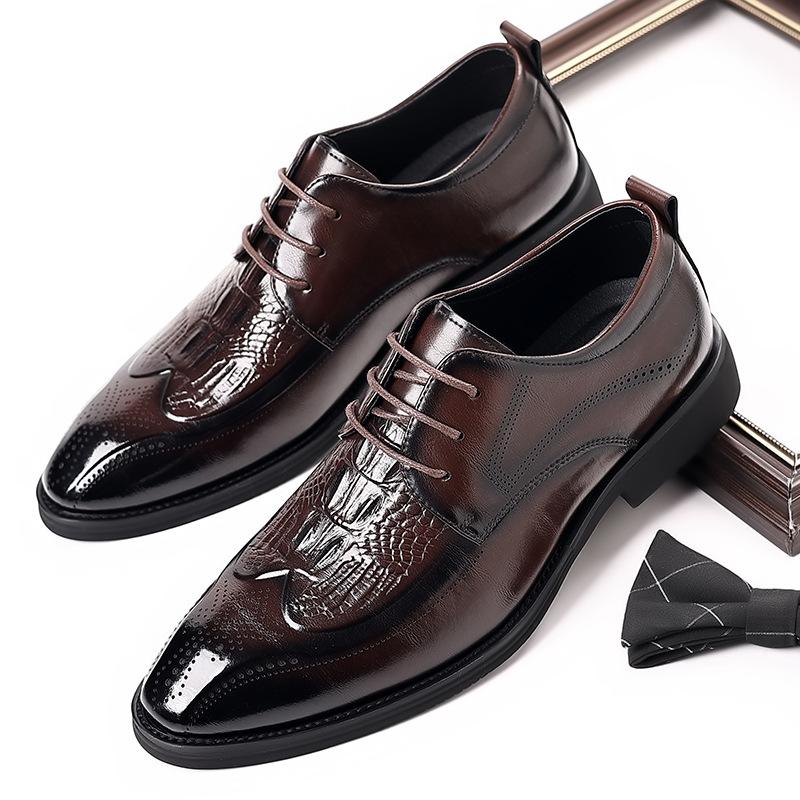 Carved Brock Leather Shoes Men's British Leather Business Dress Casual Shoes Men's Lace-Up Derby Shoes