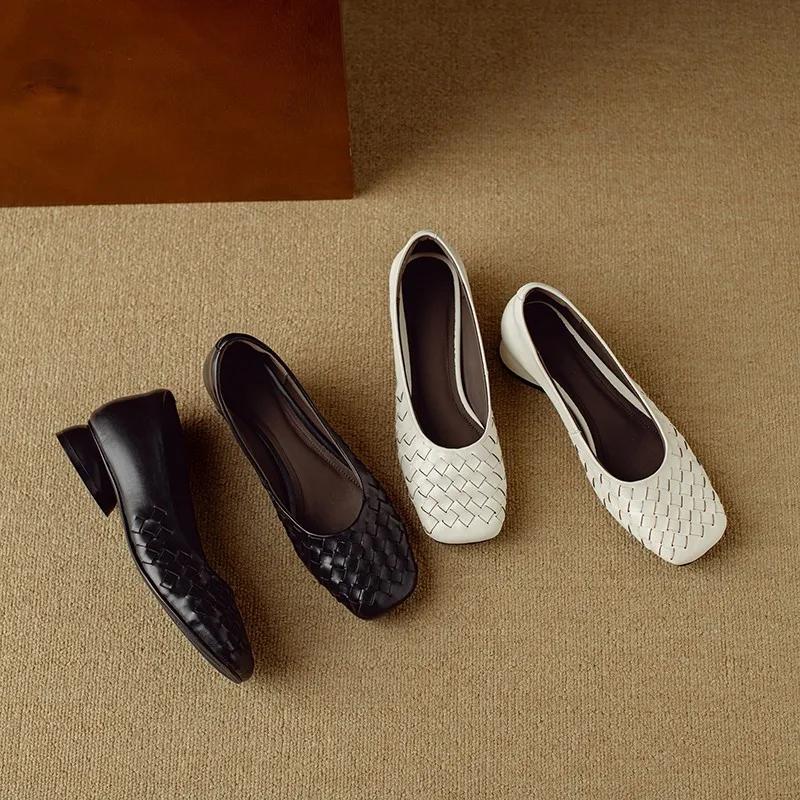 Woman Fashion Heeled Sandals Summer Dress Shallow Shoes Weave Retro Women Shoes 2025 New Designer Trend Walking Zapatos De Mujer