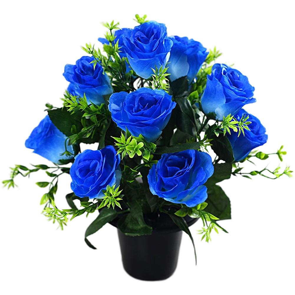 Silk Flower Arrangements Potted Silk Flowers Total Height 37 Cm Silk Rose Bouquet Silk Fabric Petals Sturdy Pot Set синий