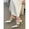 Pesstwei Designer Sexy Patent Leather  Pointed Toe Slippers Women Pumps Sandals Narrow Band Thin Heel Slingback Mules Shoes Size 40