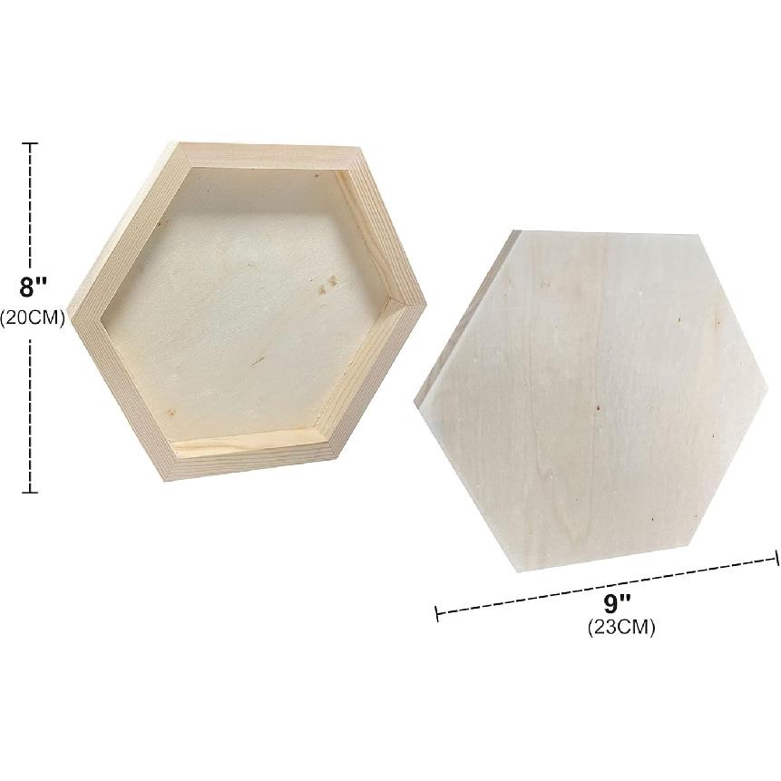 Hexagon Wood Canvas for Crafts, Framed Wooden Panel Boards for Painting (8x9 in,6 Pack)
