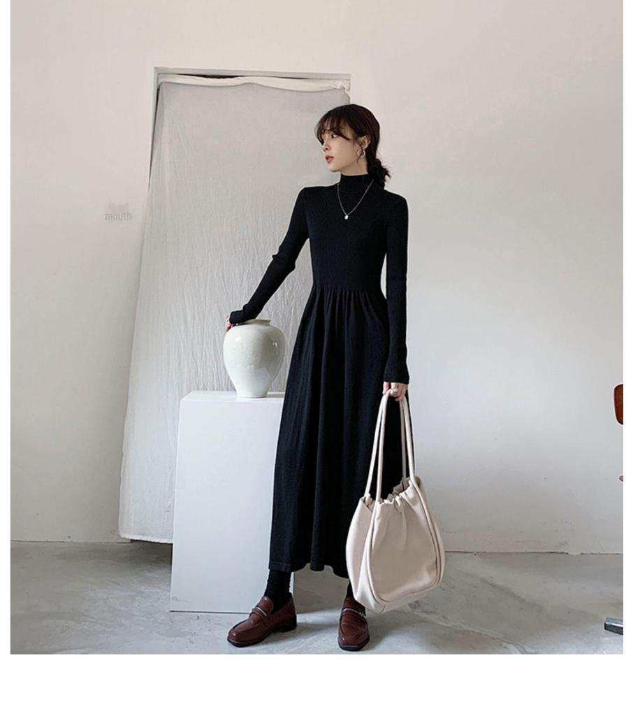 Women's Long French Knitted Dress - Autumn/Winter, Elegant Royal Style, Perfect Layer with Coat