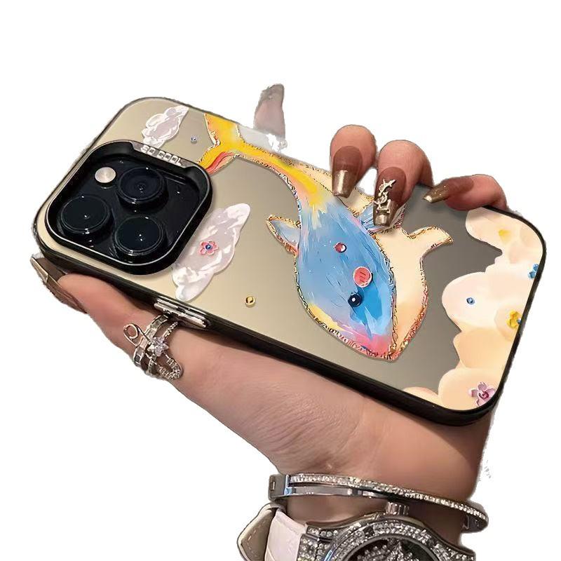 Coque d'iPhone Baleine Peinte Créative pour les Modèles iPhone 13-17, Design Mignon