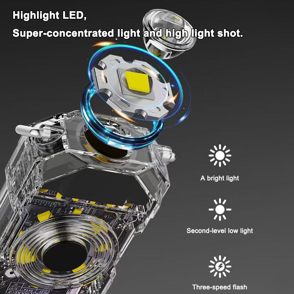 Portable LED Flashlight with Waistband Keychain Clip - Multifunctional, 5-50H Battery Life, Red Blue Warning Lights, Solve Short