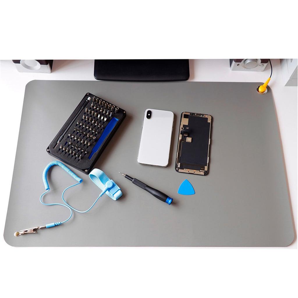 Antistatická bezpečnostní podložka s uzemňovacím vodičem a ESD náramkem vhodná pro opravy počítačů, mobilů, citlivé elektroniky