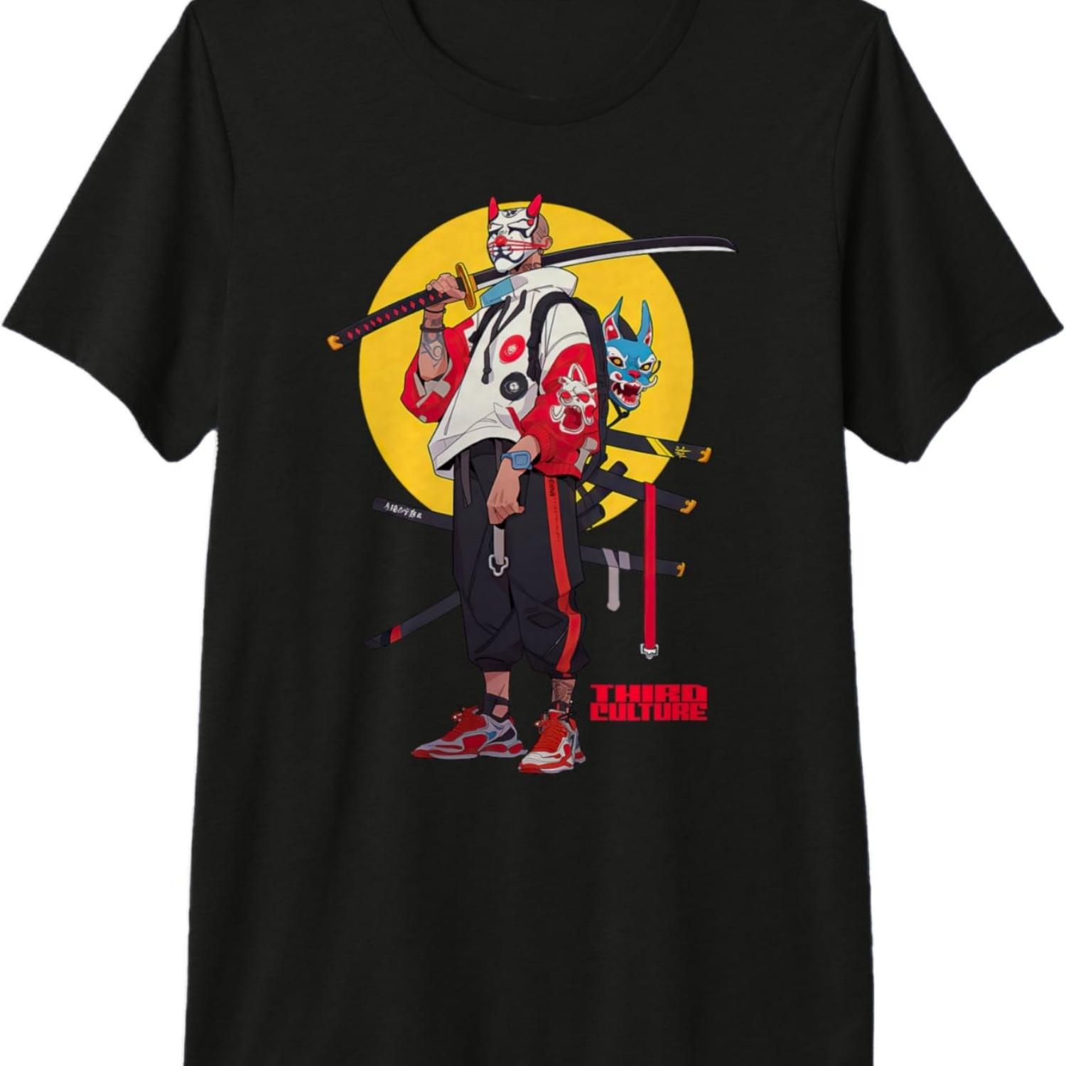 CYBERPUNK HIP HOP SAMURAI CAT MASK Premium T-Shirt S