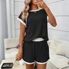 Women's Fashionable Round Neck Short Sleeved Top And Shorts Color Blocked Casual Two-piece Set