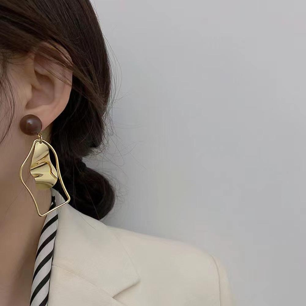 Orecchini Pendenti Asimmetrici Geometrici Irregolari Svuotati con Smalto a Goccia, Temperamento Coreano, Gioielli di Moda per Donna