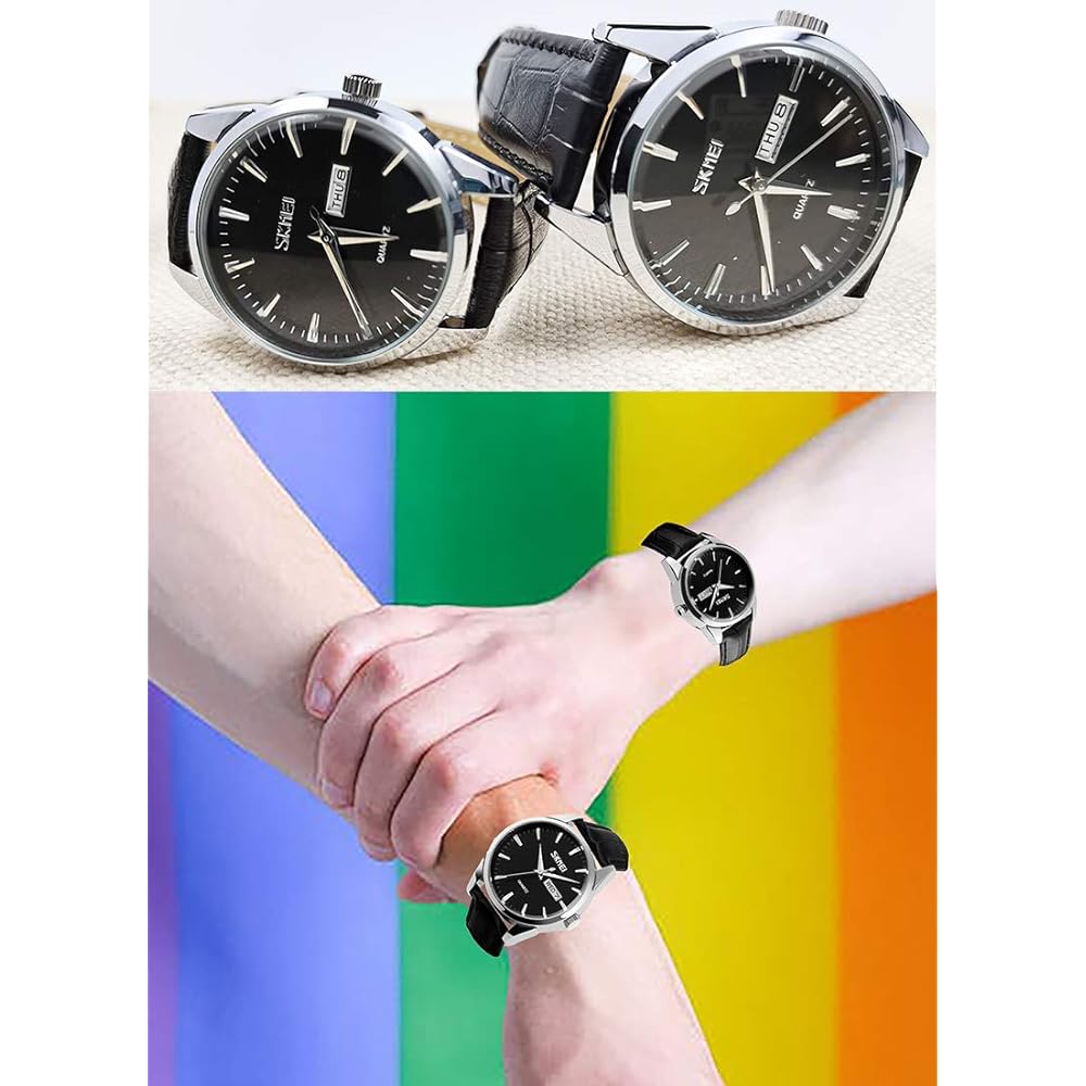Men's Classic Analog Quartz Watch Black Waterproof Leather Band Lightweight Casual Date Display
