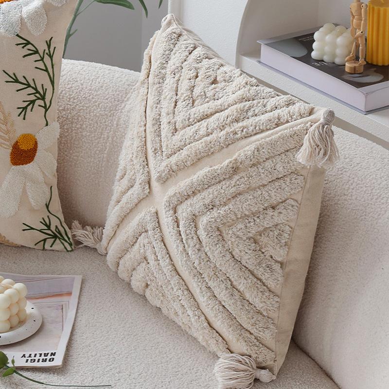Ins Nordic Style Flower Embroidery Pillow Case Pastoral Style Pillow Home Sofa Cushion Car Bay Window Cushion