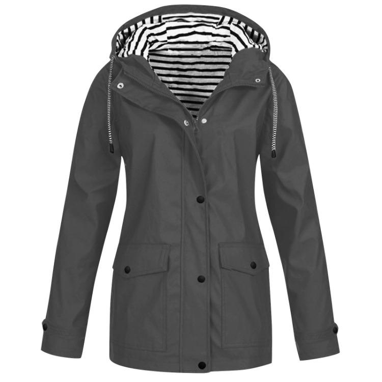 Nepromokavá dámská bunda do deště Větruodolná s kapucí Outdoorová Plus Jednobarevný pláštěnka