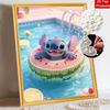 Disney Stitch Pearl Painting Handmade DIY Pearl Art Painting Simple Living Room Hanging Painting Decoration Watermelon Ring Splash Pool Fun Summer