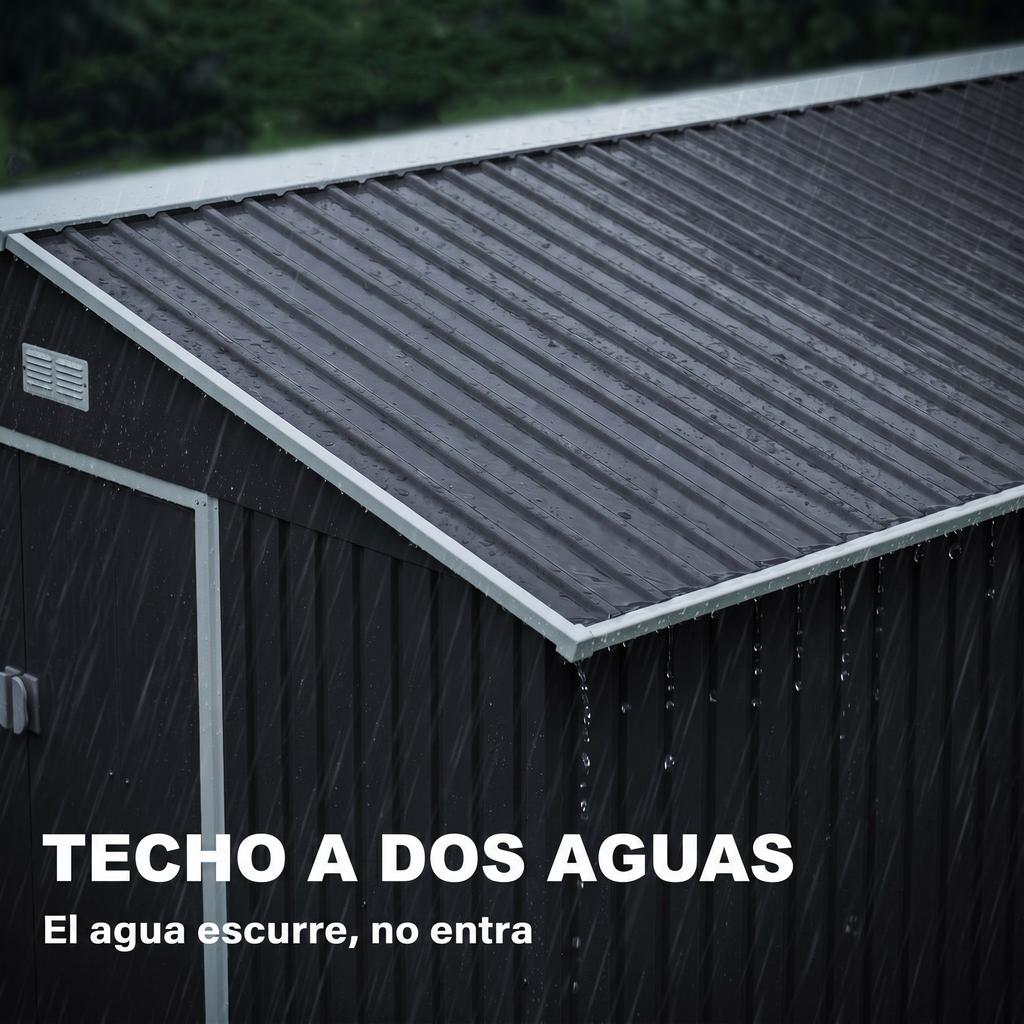 Capanno da Giardino, 12,4 m², 340 x 386 x 200 cm, 2 Porte Scorrevoli, Grigio Scuro